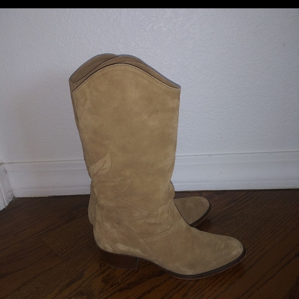 Sezane Phoenix Cowgirl Leather Beige Tan Boots - Picture 6 of 13